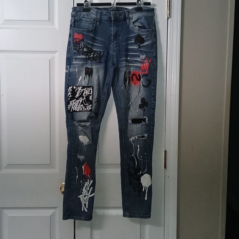 Rue21 Men's Graphic  Skinny Supreme Flex Black Jeans 32/32